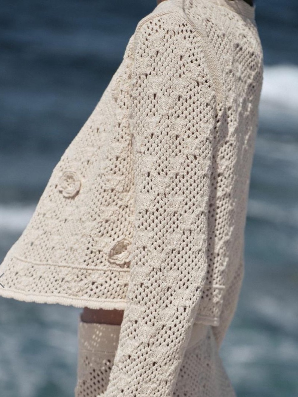 Zara Cream Crochet Knit Swim Cover-Up Jacket